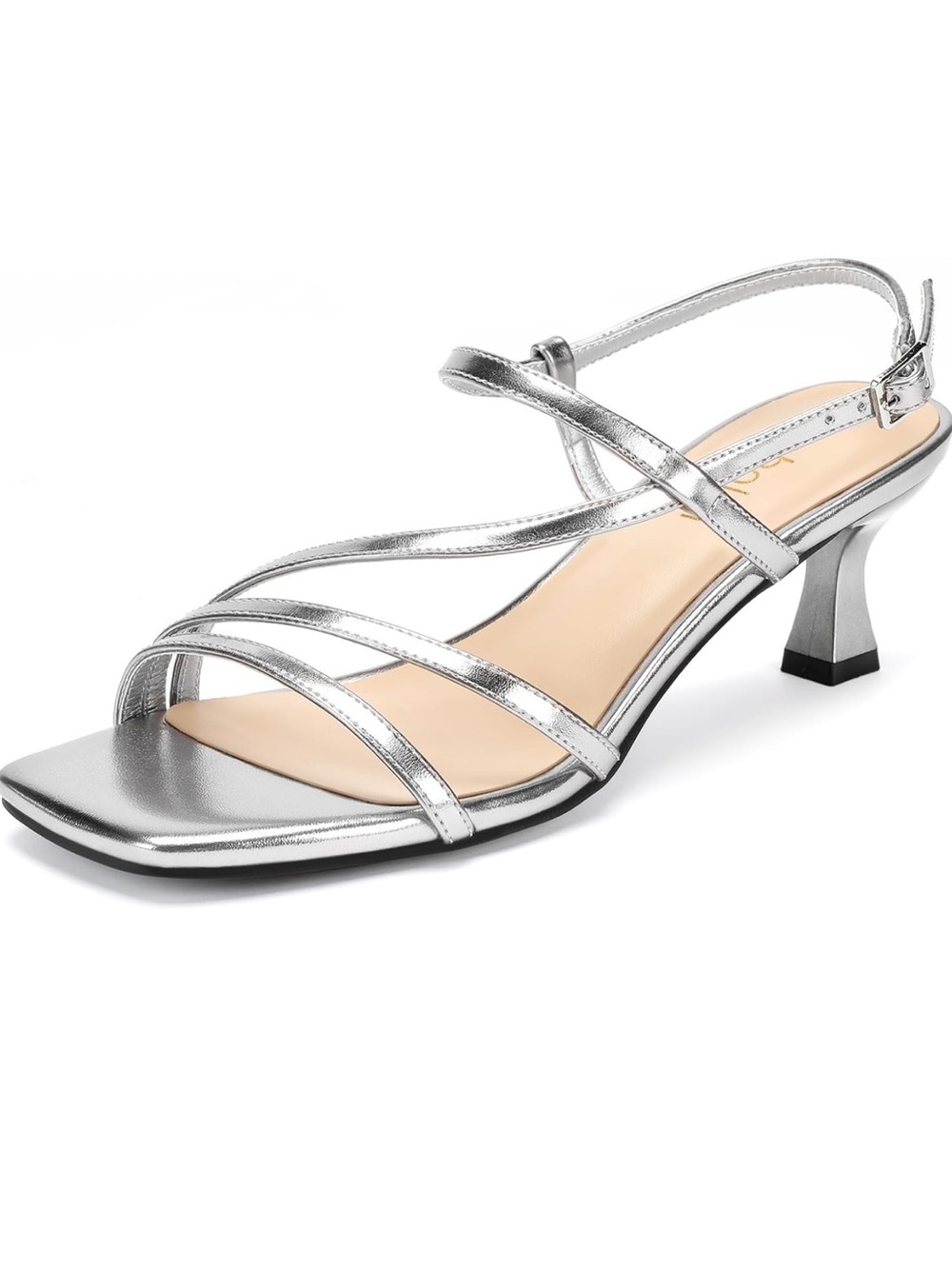 Metallic Silver Strappy Mid-Heel Sandals - Women